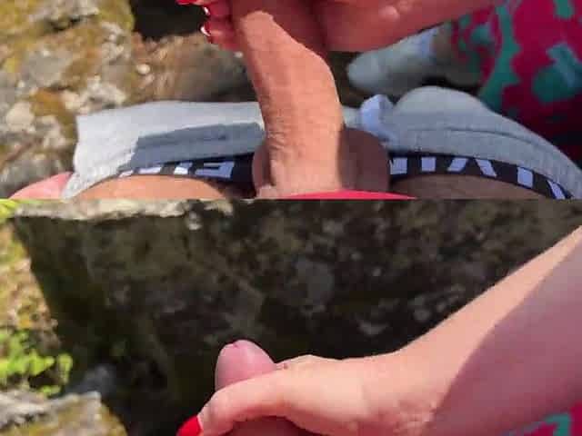 Large Booty Beauty takes wang at the viewpoint - so Risky Public Sex :P