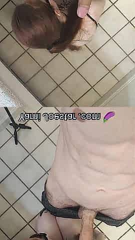 Anonymous redhead sucking massive wang in public washroom