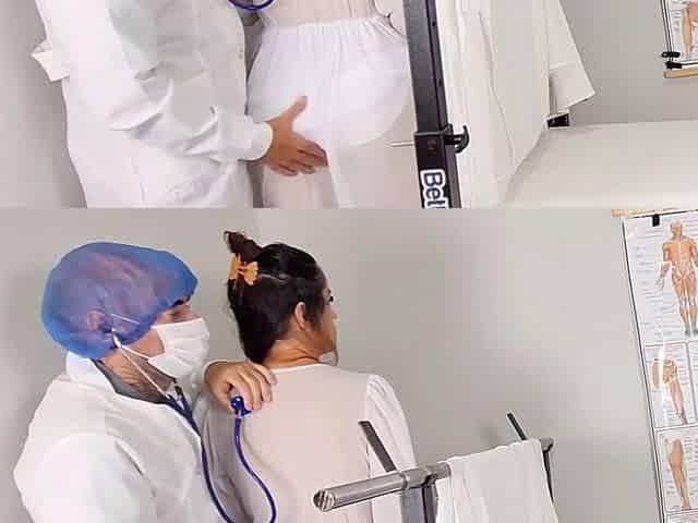 Cuckold groom takes his bride to the doctor who had to do a gynecological exam!
