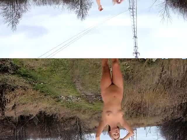 Nude Blonde Walks in Autumn Village