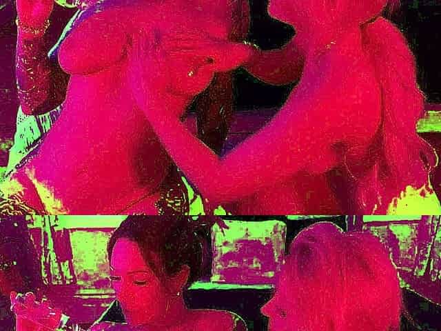 Two horny lesbians with big boobs masturbating under shower