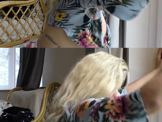 Naughty blonde chick cleans the windows with downblouse