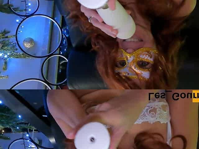 4K - Redhead MILF in White Lingerie & Stockings Jerks Her Pierced Cunt with Her Magicwand to Orgasm