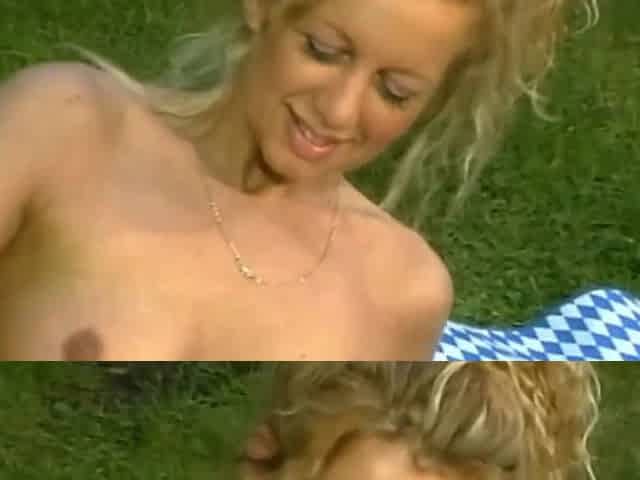 Blonde Slut Takes Piss on Breast Before Fucking Outdoors