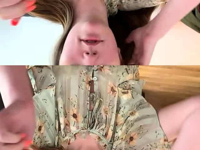 Big tit brunette sucks a big cock POV
