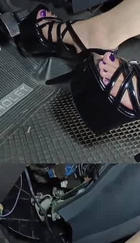 Woman in High Heels Masturbates While Pumping Car Pedals
