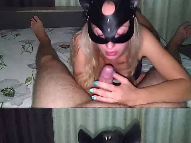 Lustful cum floozy sucks rod showing her feet soles until gets cum in her throat
