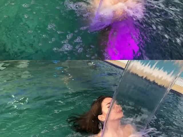 hot teen swims in the pool and then plays with her cunt