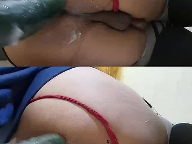 Chubby Booty Cute Femboy Anal Gaped with Cucumber and Giant Sex toy