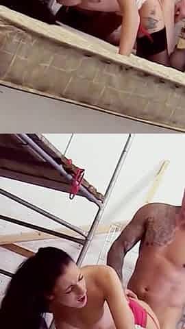 On the construction site skinny teen Jessica Martinez can be fucked hard until the bars bend