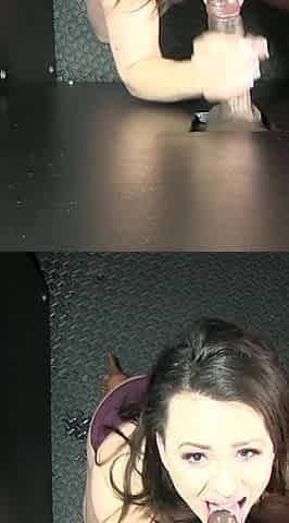 Sexy brunette Alex Moore loves tasting cum in her first gloryhole POV