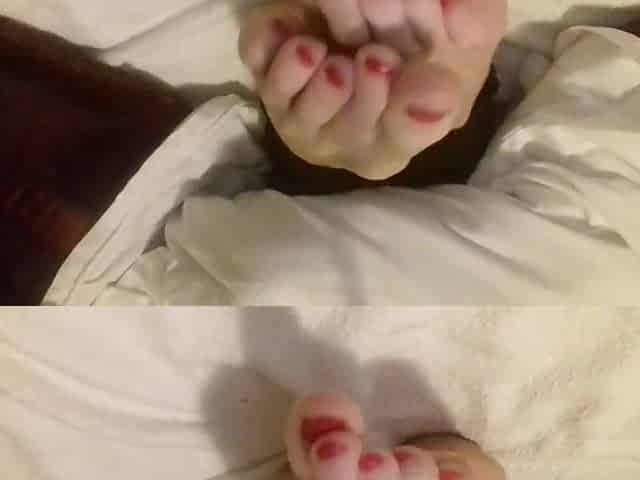 Exposed feet and soles - red toenails and hot toes widen