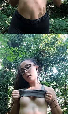 Sexy brunette teen outdoor masturbation