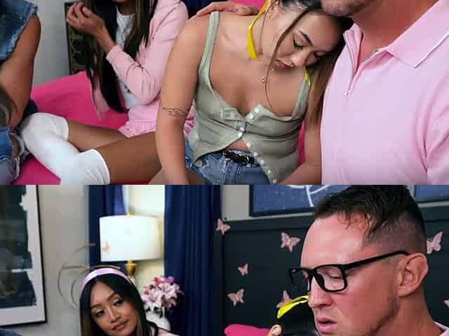 Asian Stepdaughters Swap Places and Fuck Stepdads Together
