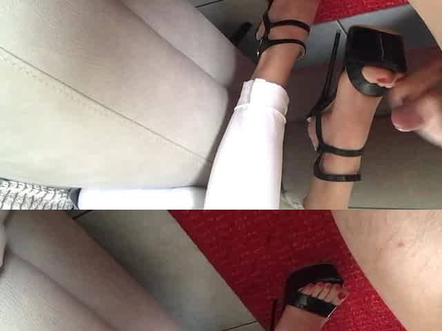 Cumming on her platform heels