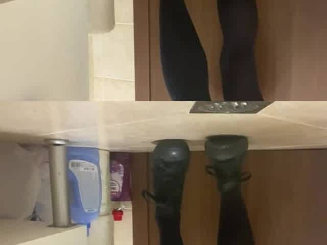 Boy Cum in Bathroom Wearing Thigh Socks and Converse
