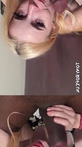 BRITISH BITCH LOUISE BARLOW MADE TO SUCK MONSTER BBC AND GULP THE LOAD