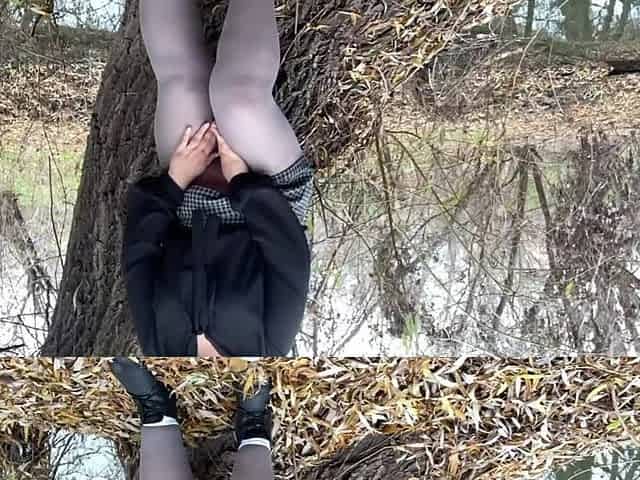 A Mature MILF in Pantyhose Masturbates at the Risk of Being Seen