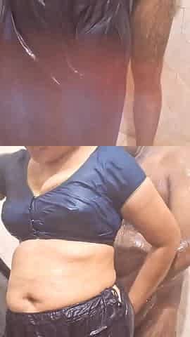 Aunty Bathing in Saree with Husband