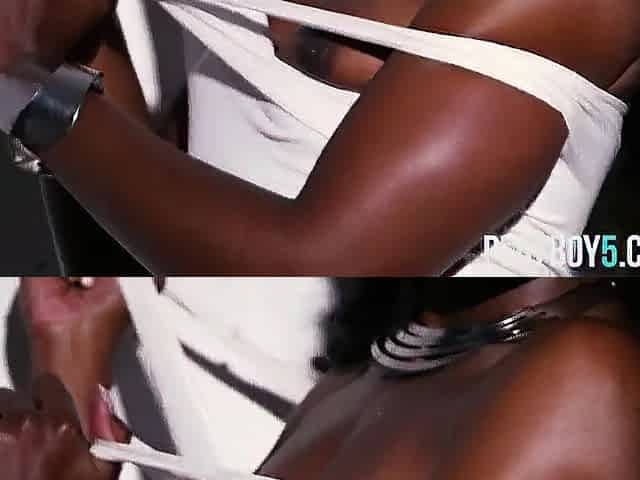 Darksome ebony pornstar Ana Foxxx discloses her constricted body with hirsute vagina