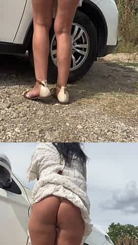 White Dress in the Wind - Teasing Legs, Ass & a Naughty Peek
