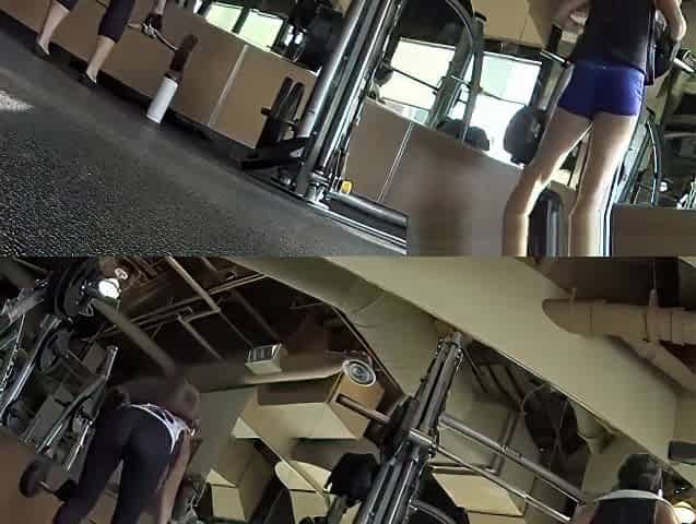 Chicks in ebony yoga panties exercising