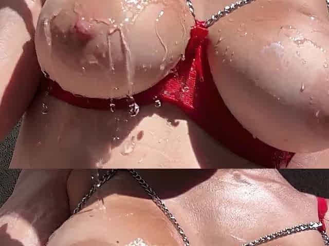 European Stepmom Artemisia Love Showing her wet breasts outdoor and playing with 'em for u