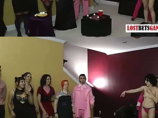 Group of people play a game of "pick up with your mouth"