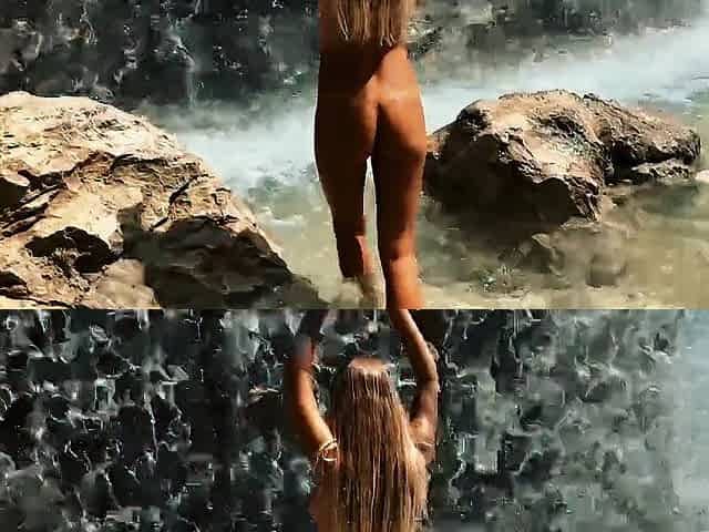 Monika Fox Posing Nude Below A Waterfall