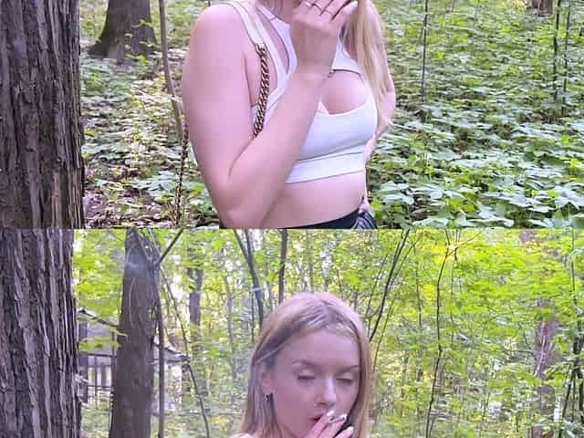 Beautiful smoking babe in the forest was fucked in ass and