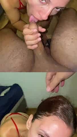 My Stepsister-in-law Secretly Sucks My Cock While Wearing Red Lingerie