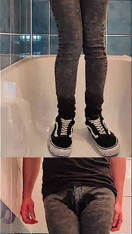 Pissing My Slender Jeans And Sneakers After A Rainy Walk In The Forest