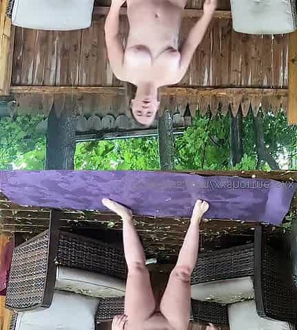 Doing risky outdoor undressed yoga relaxing rain storm ASMR