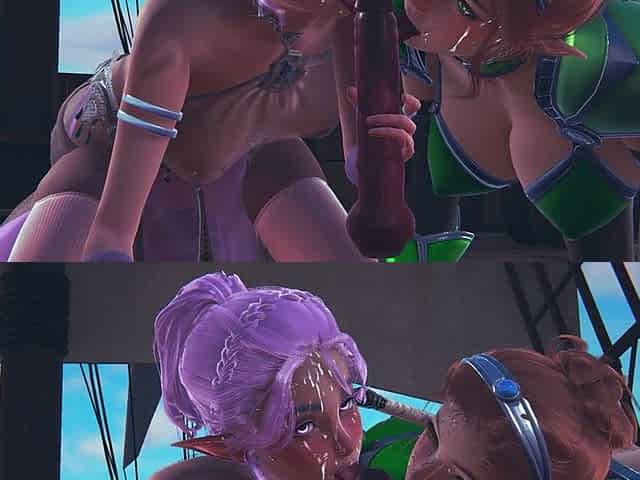 Two Wet Faced Elves Suck a Big Cock