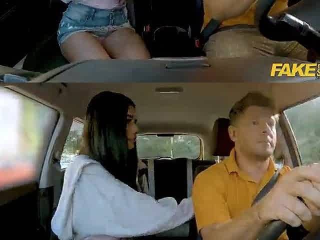 Look at her petite booty as this babe gets stuck in a learner car