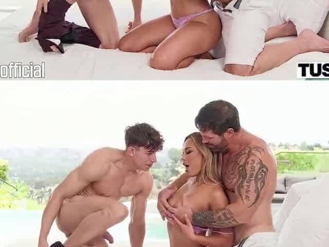 Three-some with pretty teen