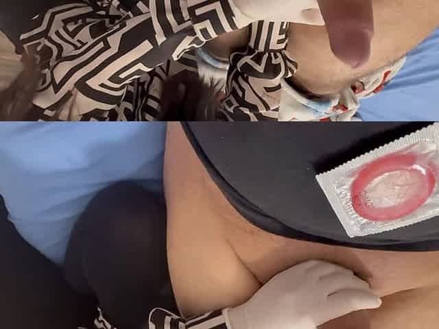 Indian Stepsister in Medical Gloves Milks My Dick on a Condom