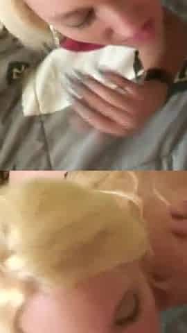 Young blonde bitch blowing cock and getting banged