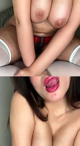 -OnlyFans- -SOLO- Plaid Schoolgirl Bikini - Tongue Tease -