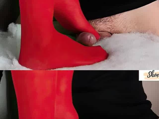 shoelovers - Christmas red syockings footjob cock trampling