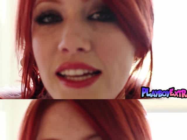 Red teen introduces her sweet pale pussy