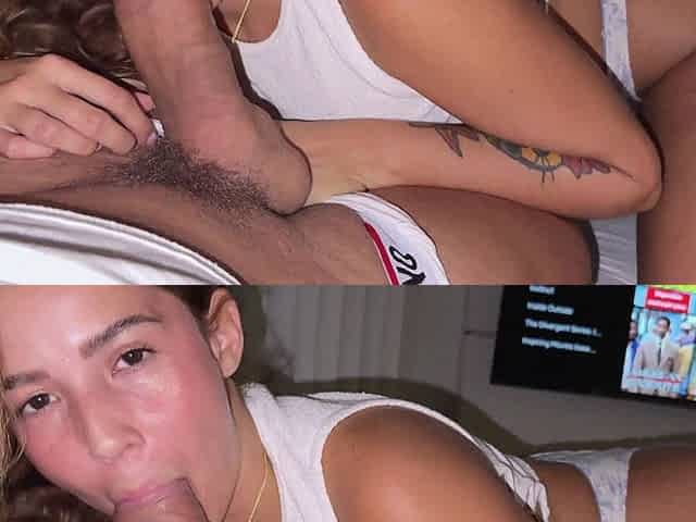 While Agatha Vega Relaxes She Can't Resist Giving a Juicy Blowjob and Licking Christian Clay's Cum