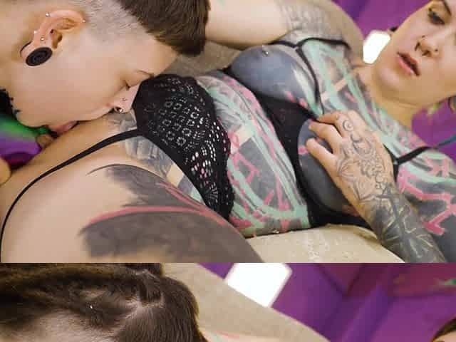 Slender cutie gets screw with Tattooed gal and Toys