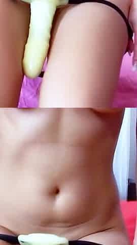 Young couple are testing a strapon for the first time