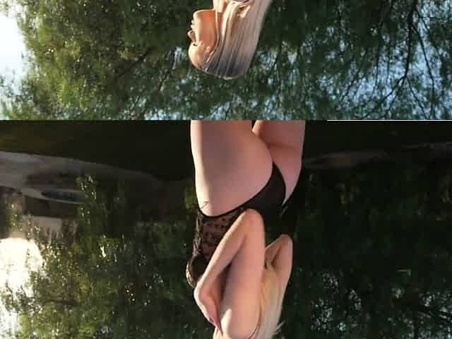 Cute Babe Amber Moore Teases Her Pussy Outdoors