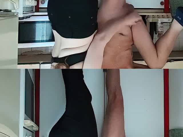 Playing with my rod in the kitchen