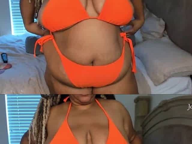 Fun time in my lil orange bikini. Wet mouth and pussy.