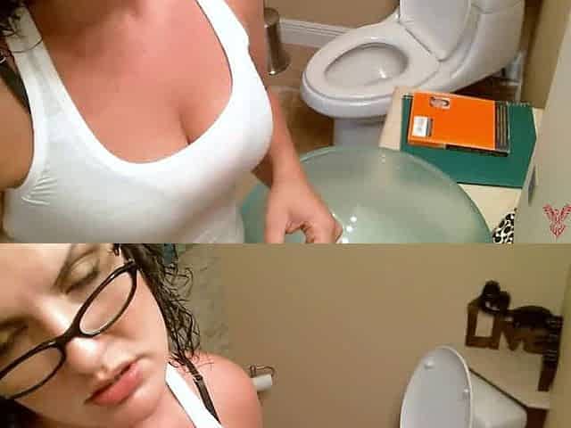 Bad schoolgirl bathroom smoking and pissing orgasm tease
