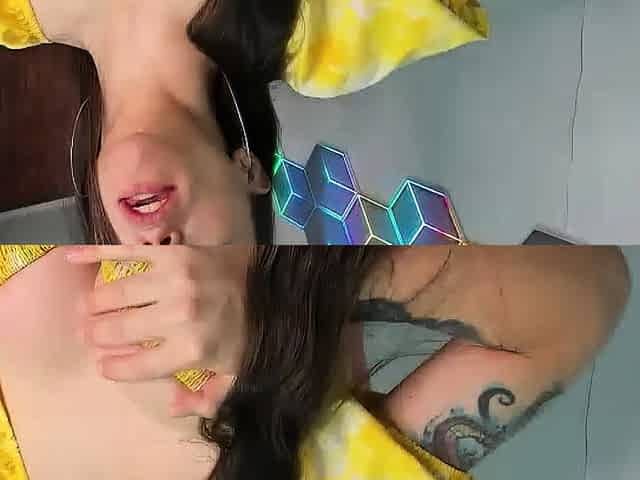 Busty curly brunette with big boobs fucks on couch