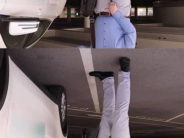Office Stud Doesn't Make It! Public Desperation, Wetting, Pissing and Cumming in the Parking Garage